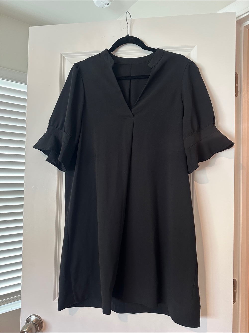 Black V-Neck Flutter Sleeve Dress